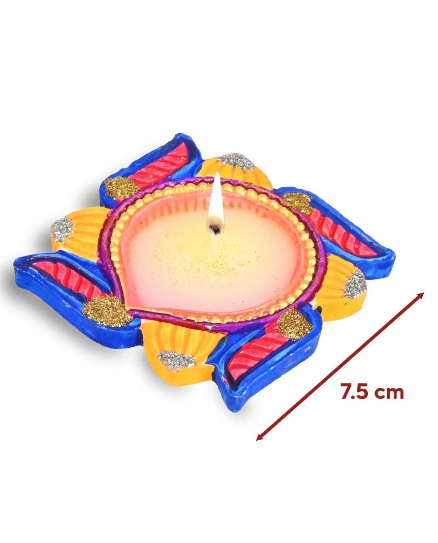 Designer Clay Wax Diya Candle - Set of 2 - Paraffin Wax