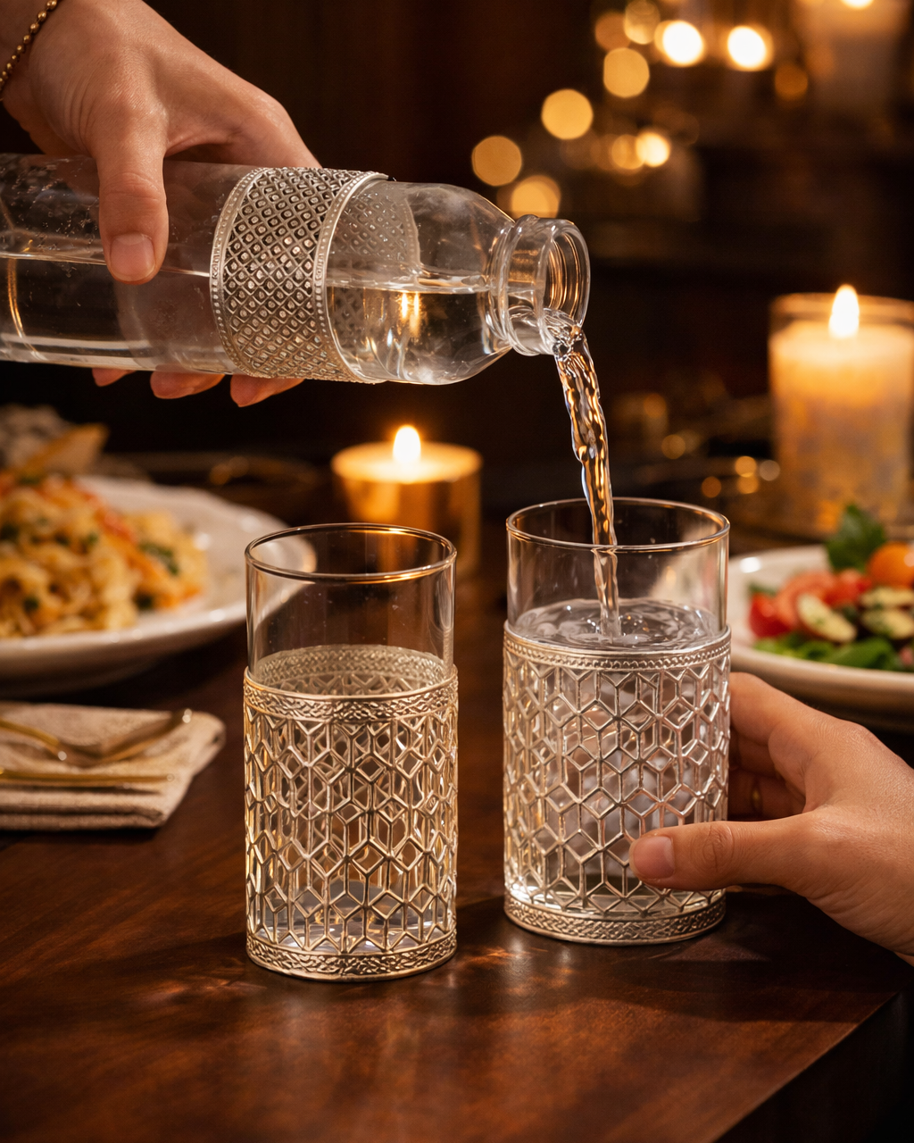 The Regal Pour Set (Glass Bottle + 2 Glasses with Metal Detailing + Velvet Gift Box)