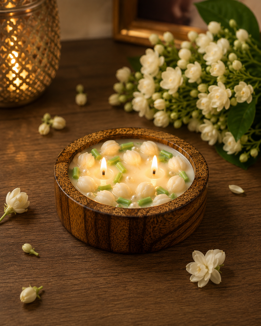 Mogra Baarish – Wooden Soy Scented Candle