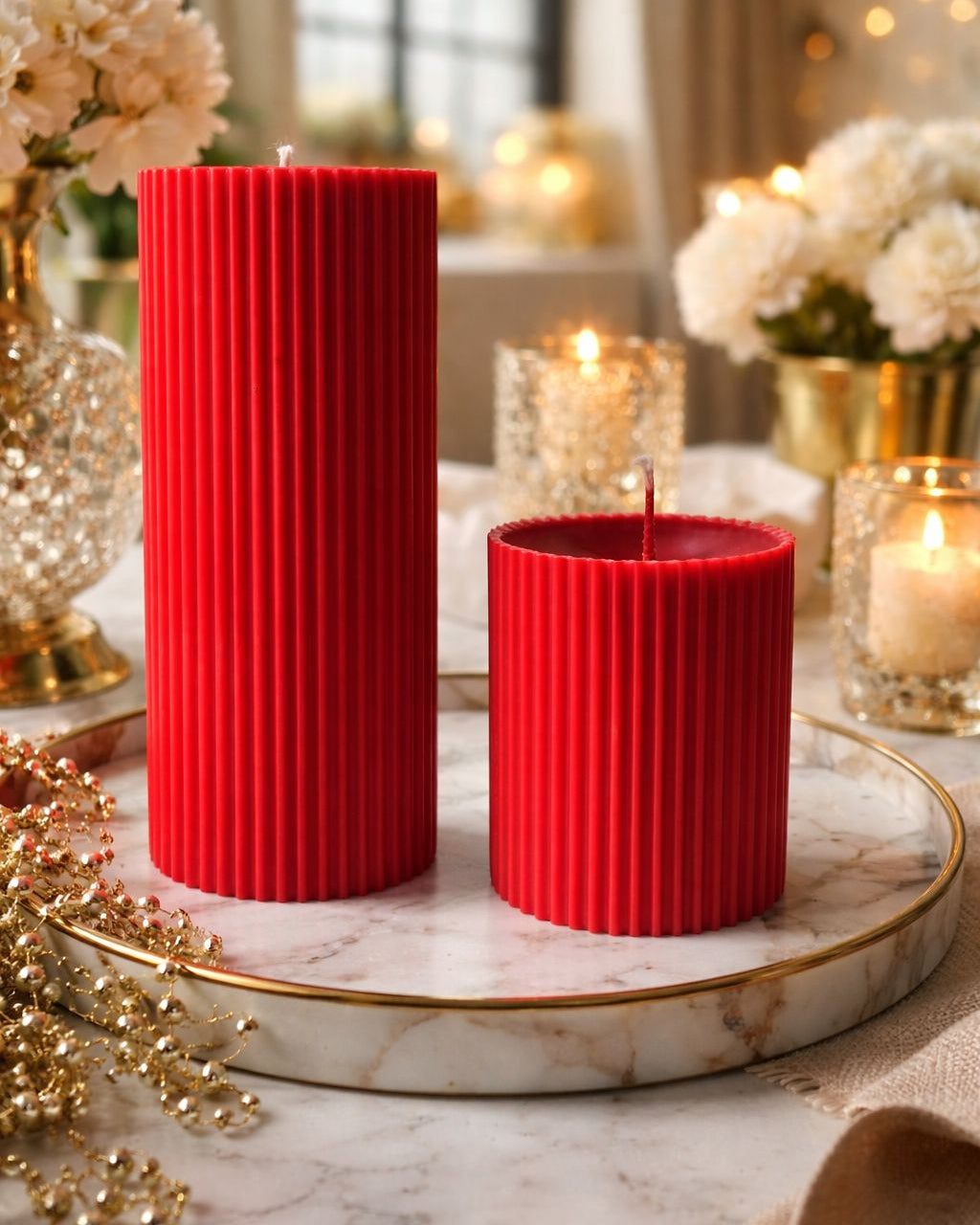 Grandeur Ribbed Pillar - Luxury Scented Candle