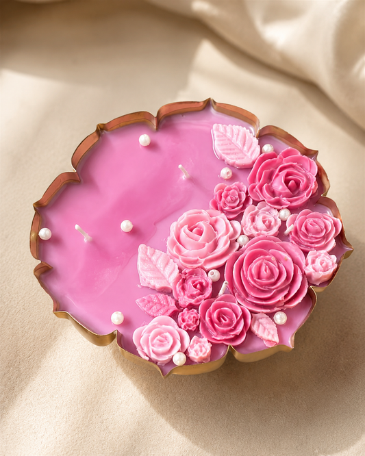 Blush Rose Scented Metal Urli Candle