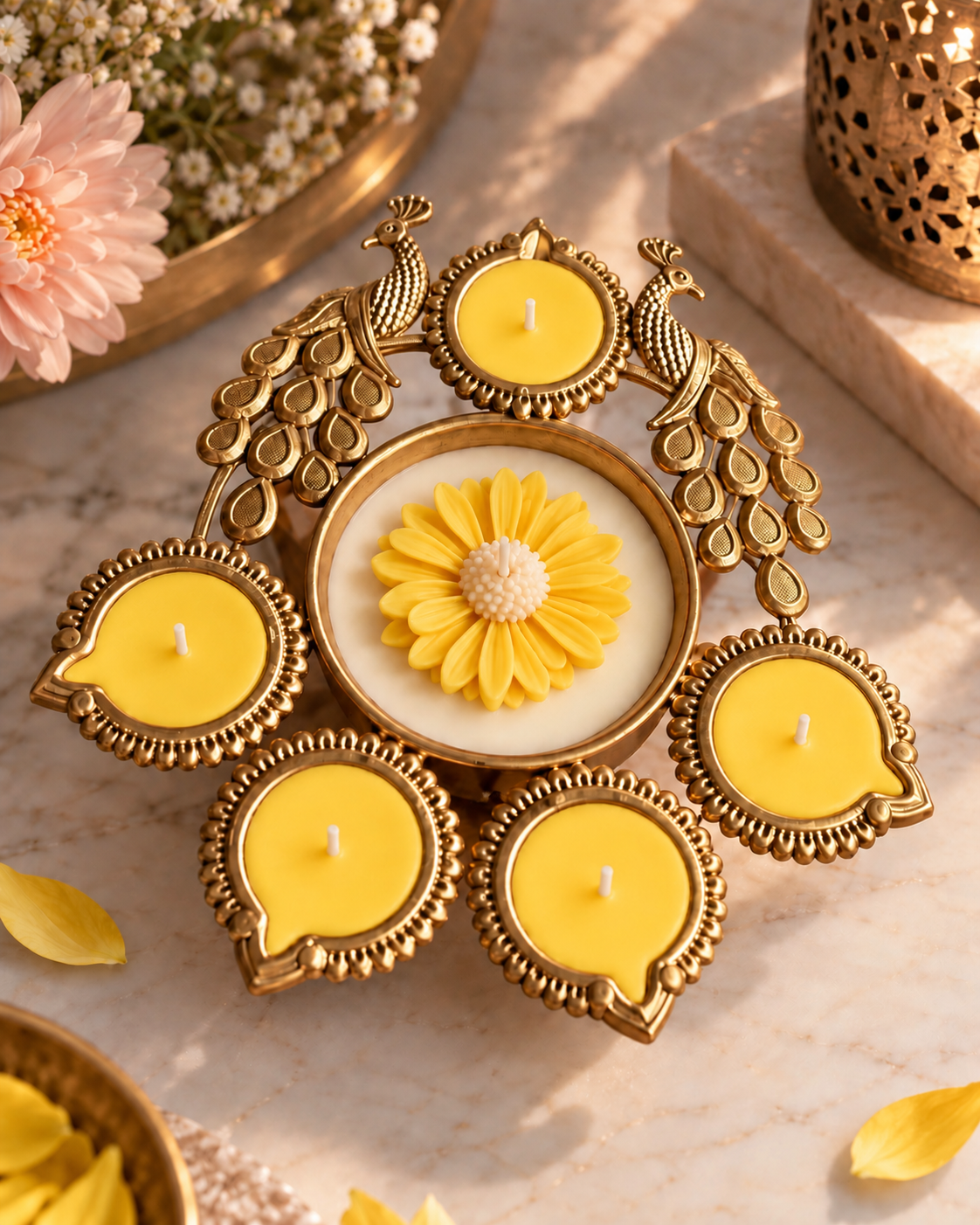 Mayura - Peacock Inspired Metal Urli Soy Scented Candle