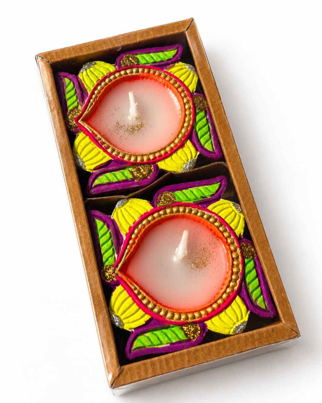 Designer Clay Wax Diya Candle - Set of 2 - Paraffin Wax