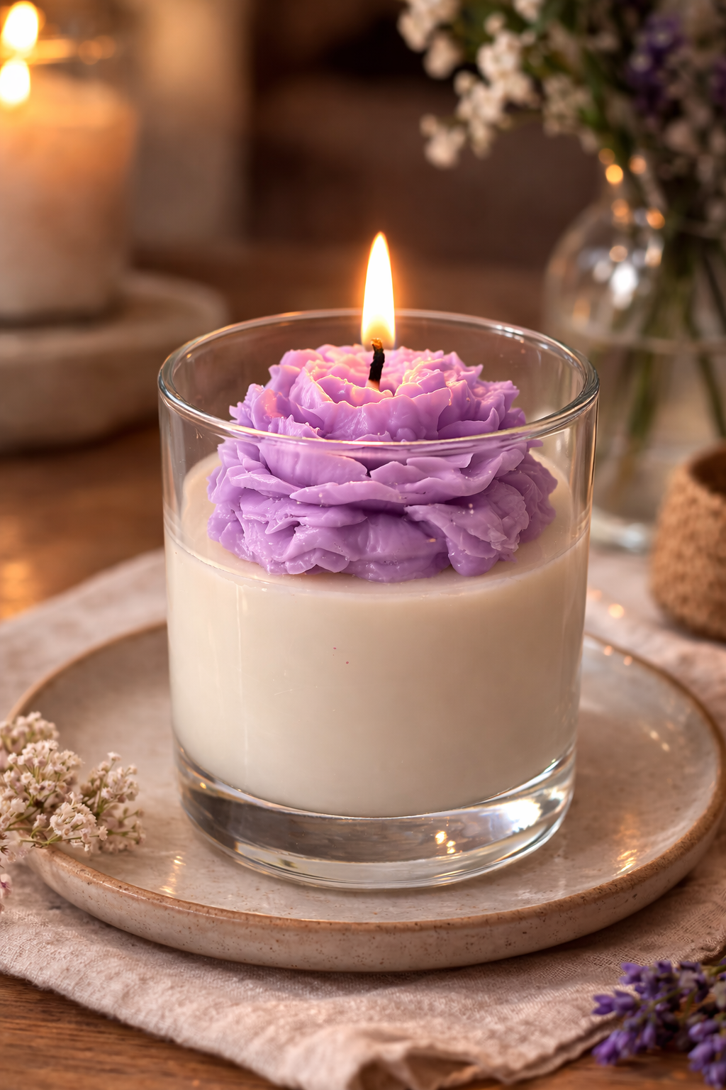 Peony Dream Glass Candle - Luxury Soy Scented Glass Candle & Decor
