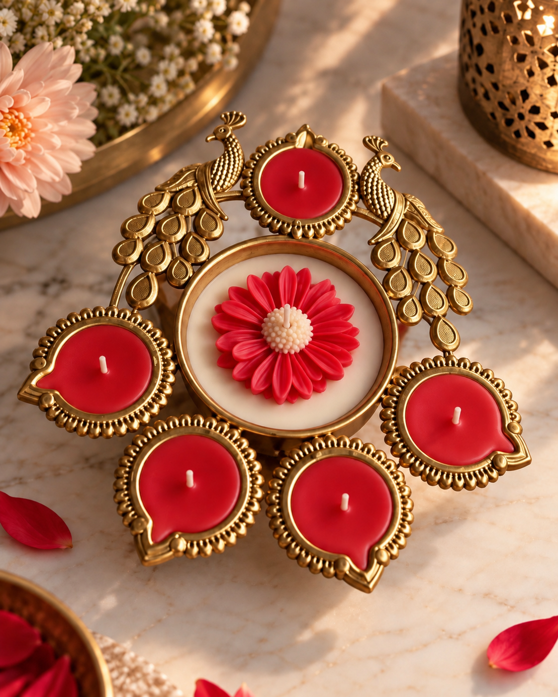 Mayura - Peacock Inspired Metal Urli Soy Scented Candle