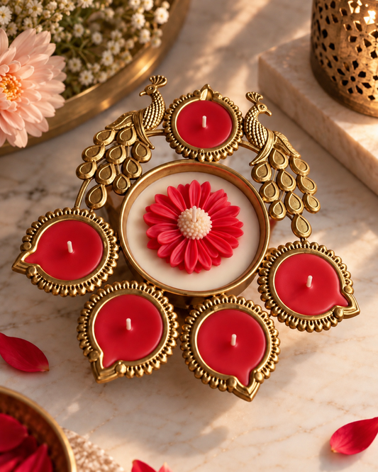 Mayura - Peacock Inspired Metal Urli Soy Scented Candle