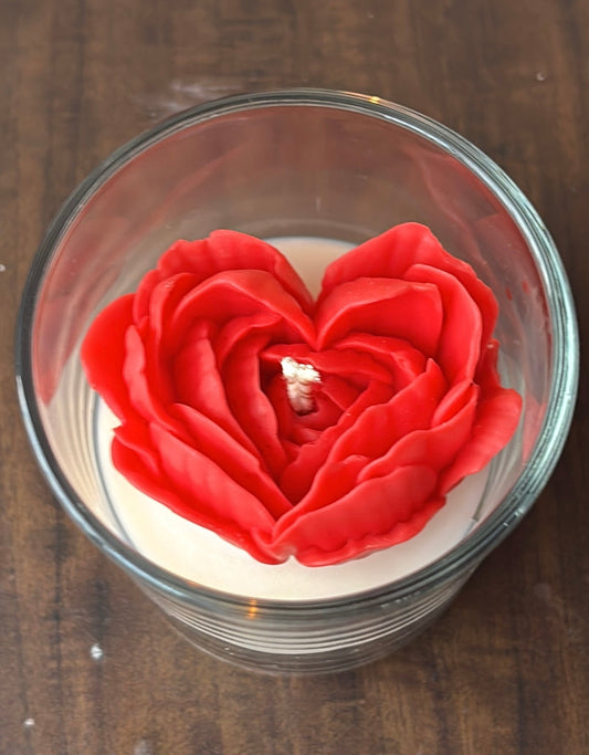 Rose Heart Glass Candle