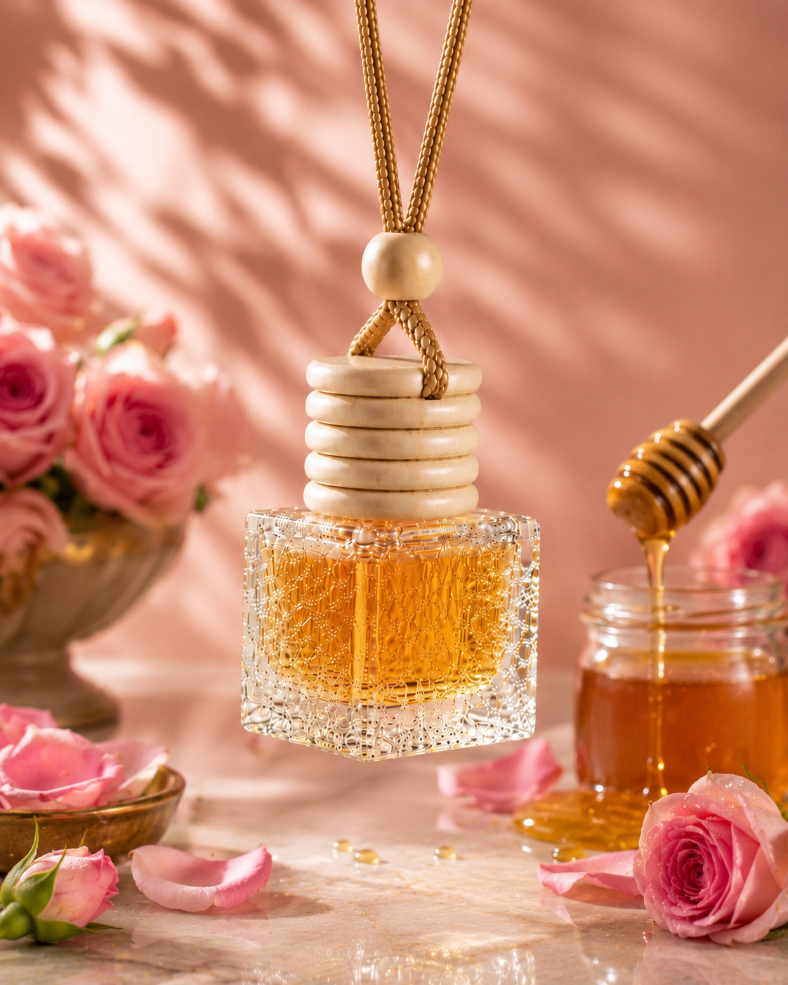 Honey Rose Hanging Diffuser | Essential Oil Based Car & Home Air Freshener (10 ml)