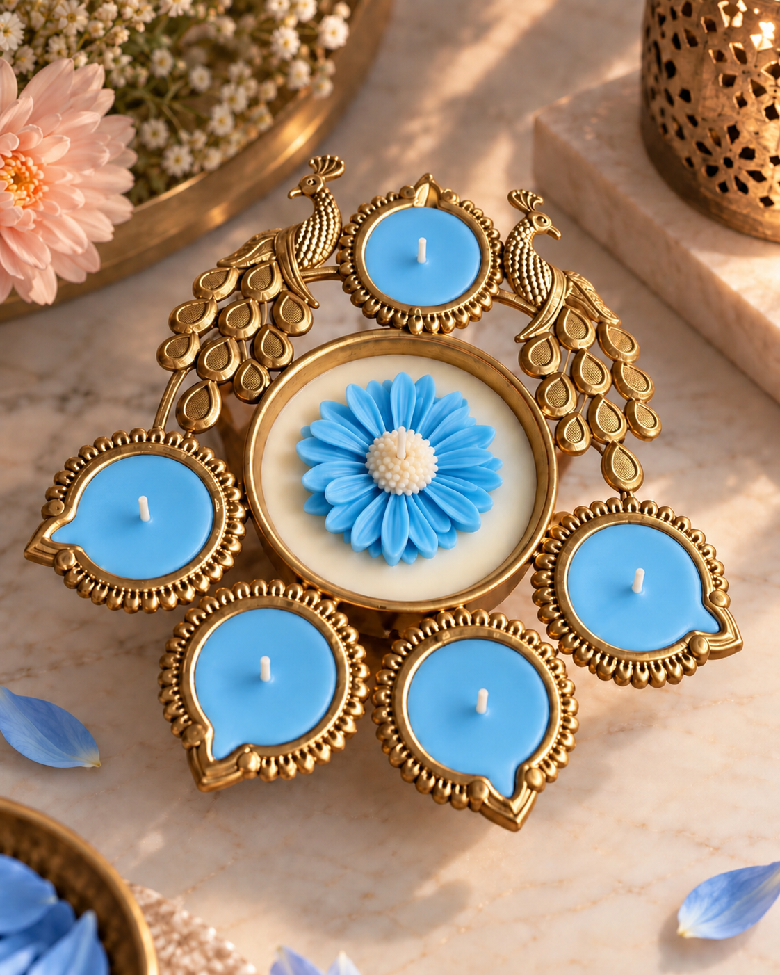 Mayura - Peacock Inspired Metal Urli Soy Scented Candle