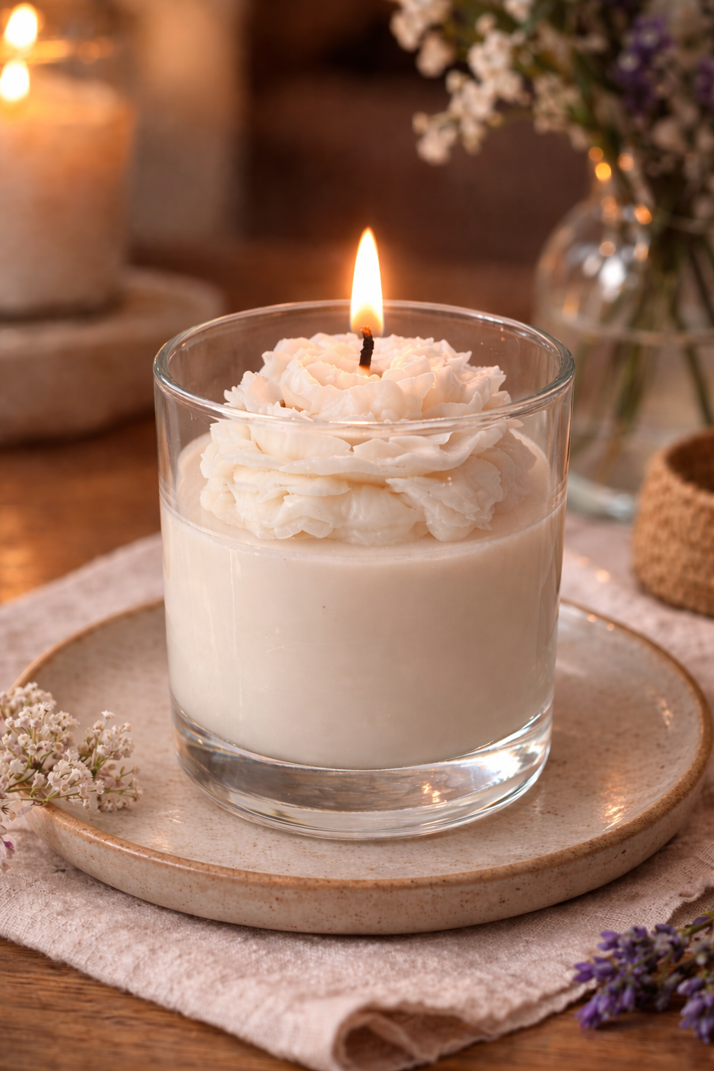 Peony Dream Glass Candle - Luxury Soy Scented Glass Candle & Decor