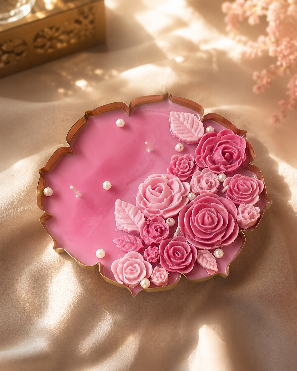 Blush Rose Scented Metal Urli Candle