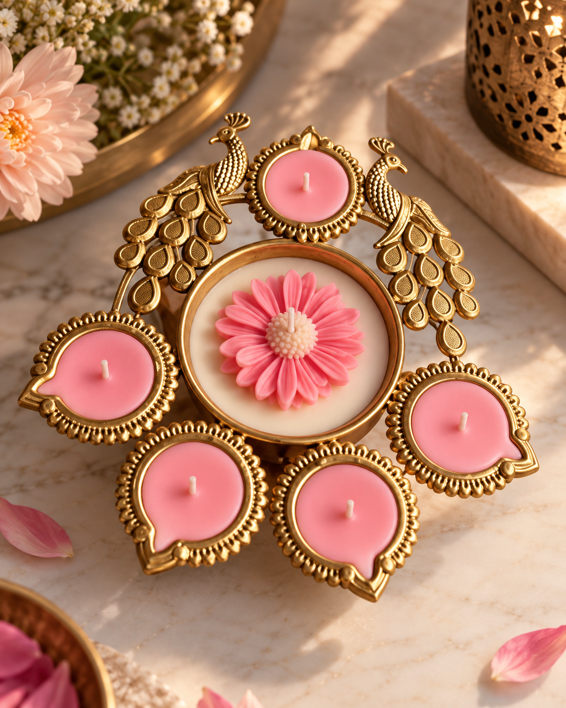 Mayura - Peacock Inspired Metal Urli Soy Scented Candle