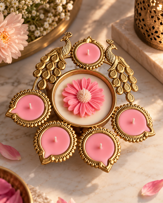 Mayura - Peacock Inspired Metal Urli Soy Scented Candle