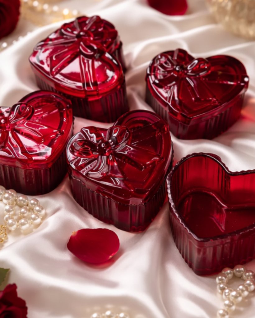 Red Heart Bow Glass Jar - Imported