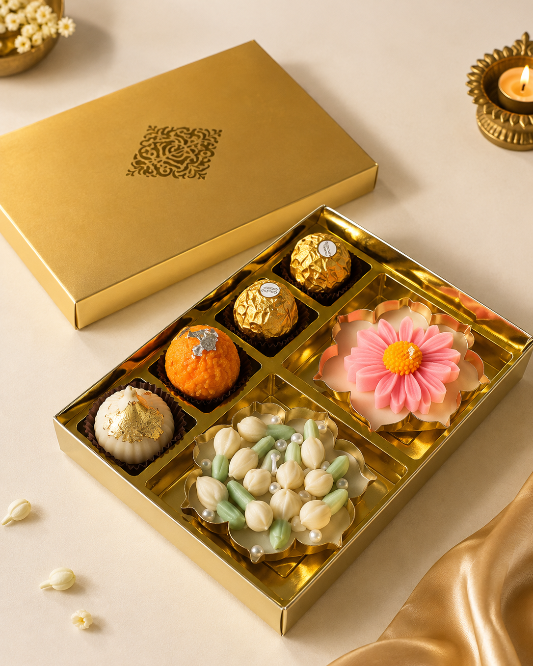 Indulgence Gift Box – Soy Scented Candles & Ferrero Rocher Chocolates