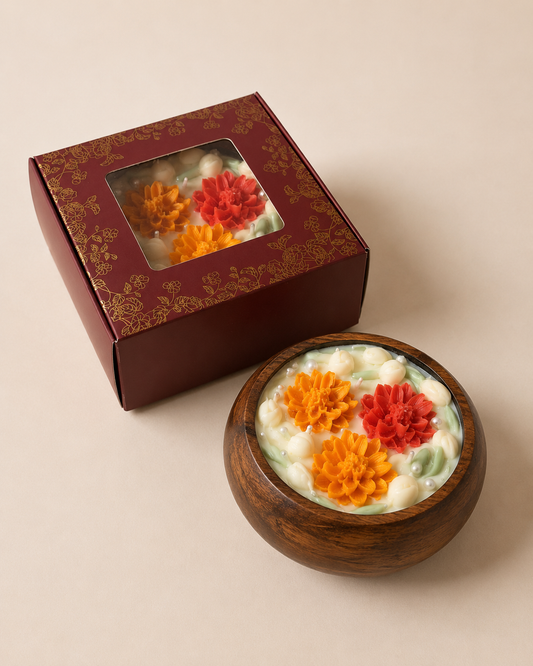 Marigold and Mogra - Soy Scented Wooden Bowl Candle