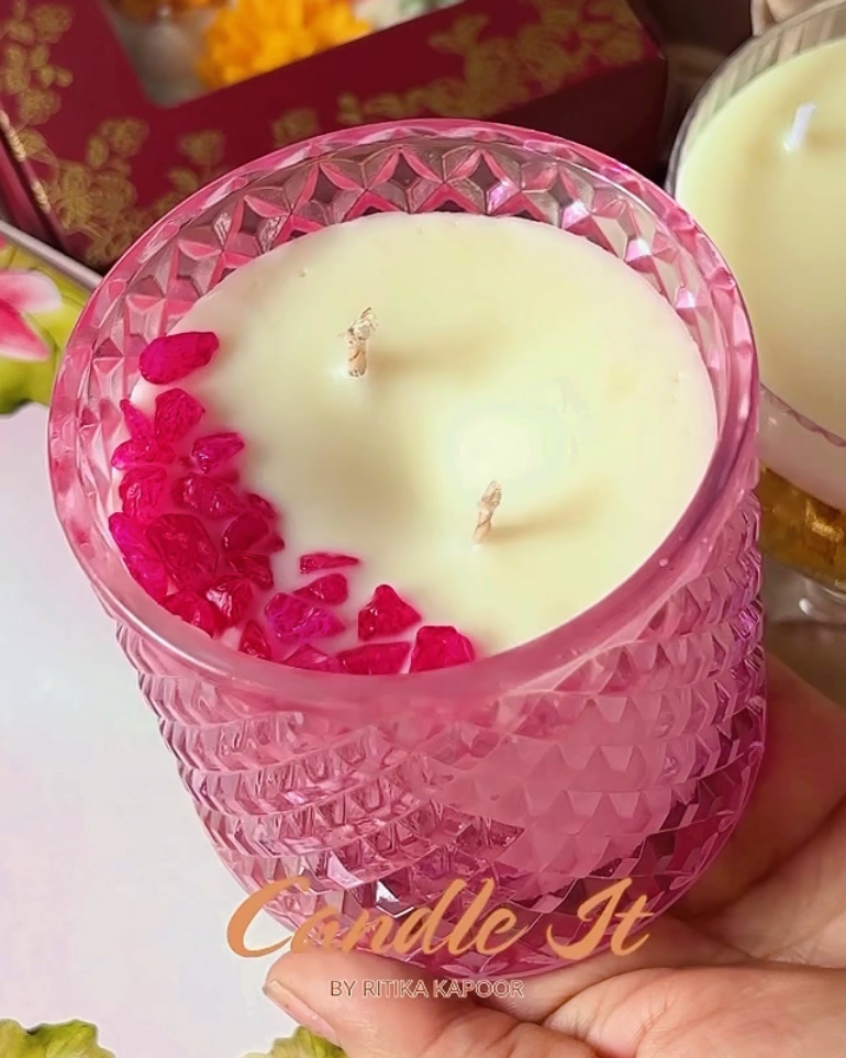 Rose Quartz Pink Crystal Jar Candle - Luxury Scented Candle