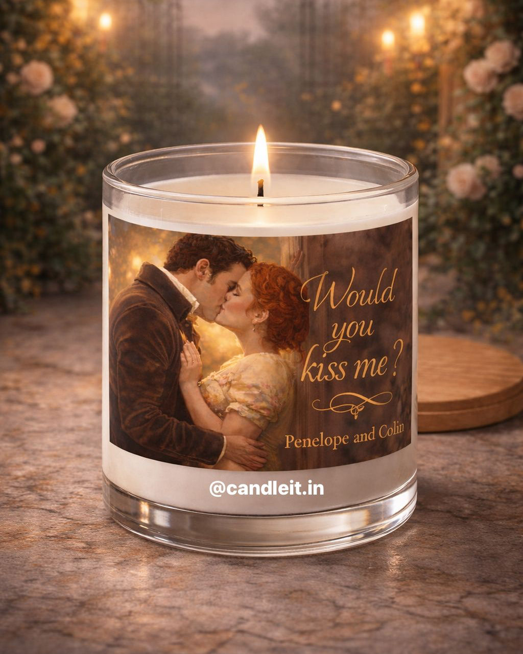 Bridgerton Theme Combo [1 Glass Candle + 1 Pillar Candle + 1 Inverted Heart Tealight Stand + 1 Bow Wax Sachet + 1 Hanging Diffuser]