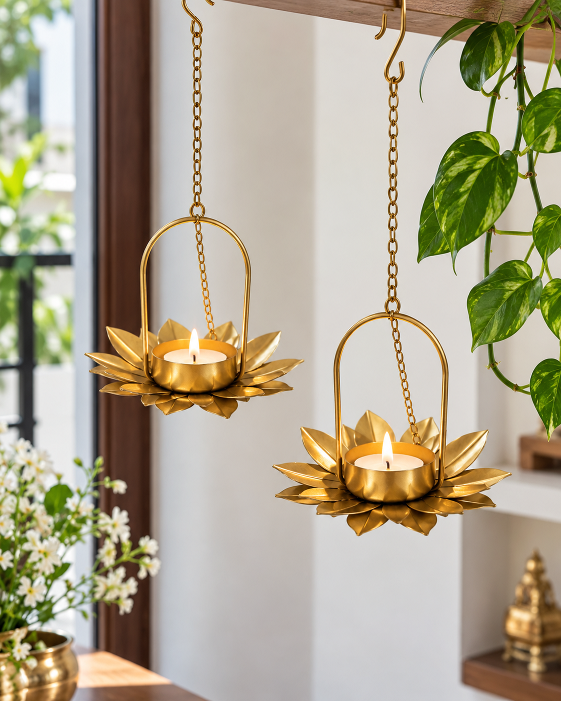 Lotus Tealight Candle Hanging Holders (Includes 4 holders + 4 tealight candles)