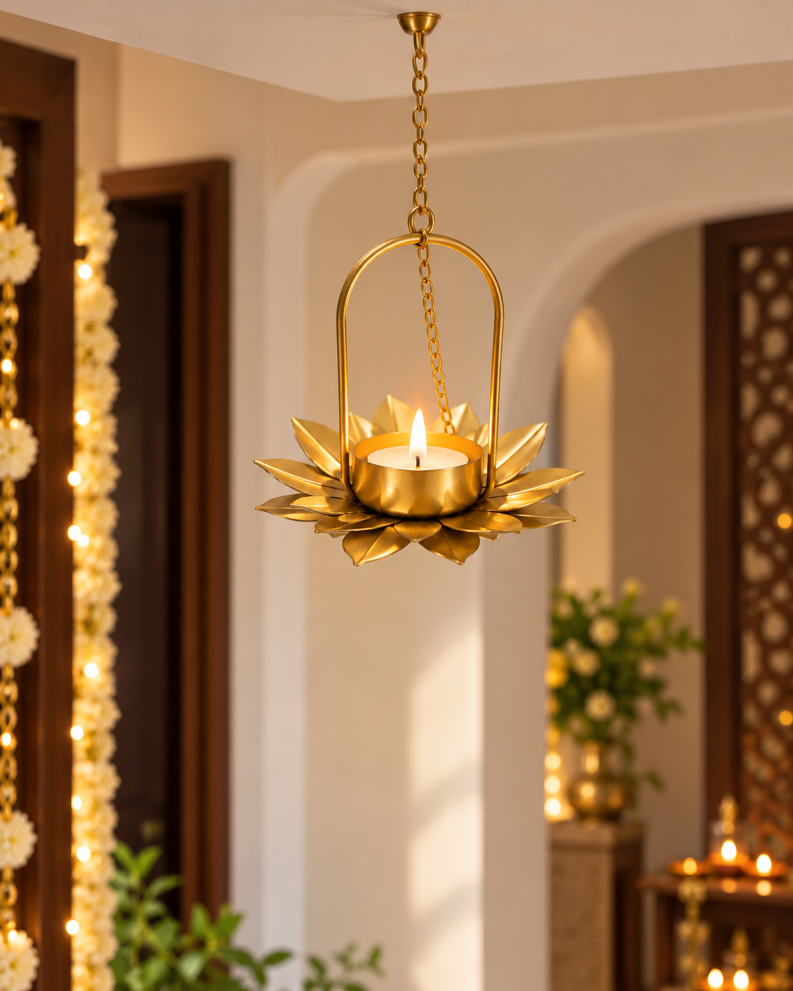 Lotus Tealight Candle Hanging Holders (Includes 4 holders + 4 tealight candles)
