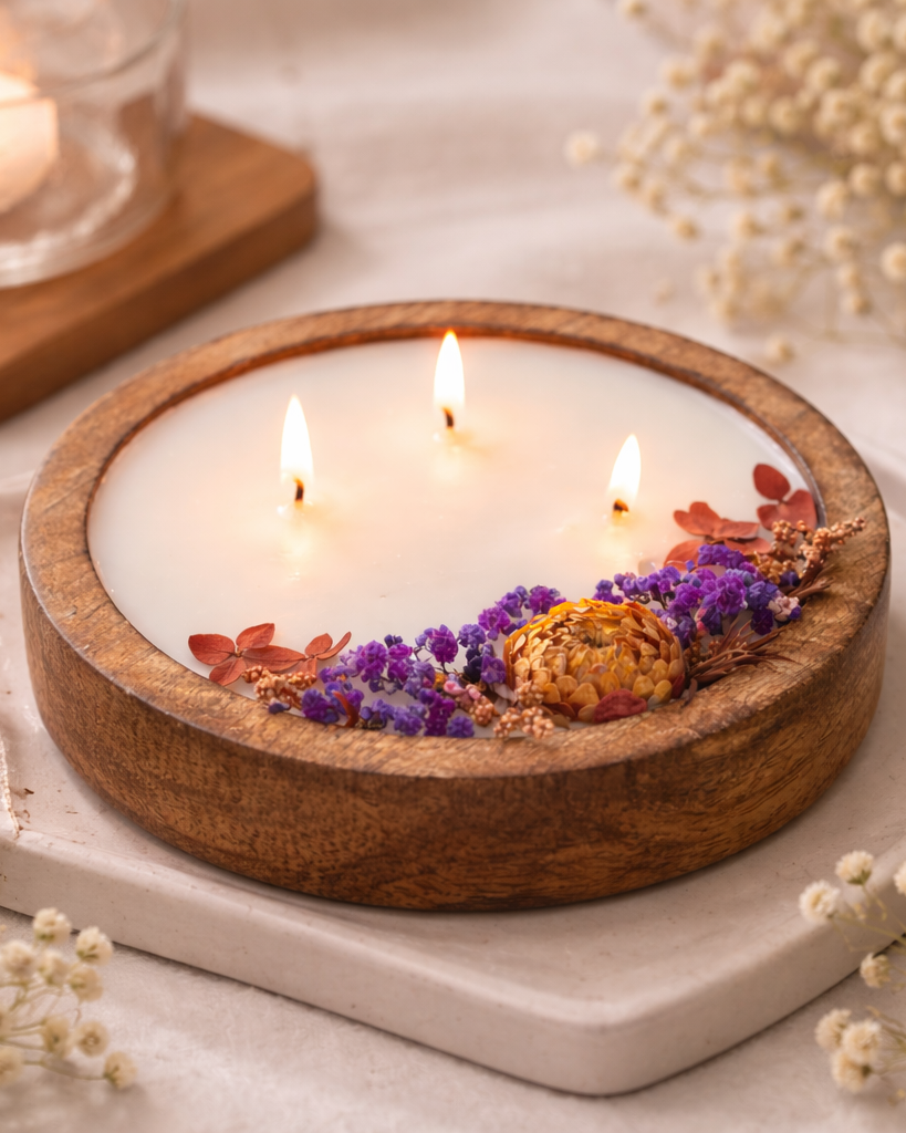 Floral Peace Candle - A Wooden Bowl Luxury Scented Candle