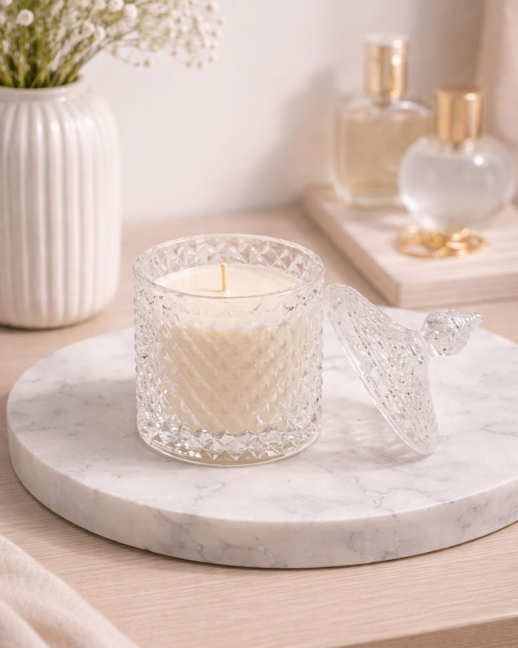 Diamond Crystal Glass Jar Candle - A Luxury Soy Scented Candle & Decor [Large]