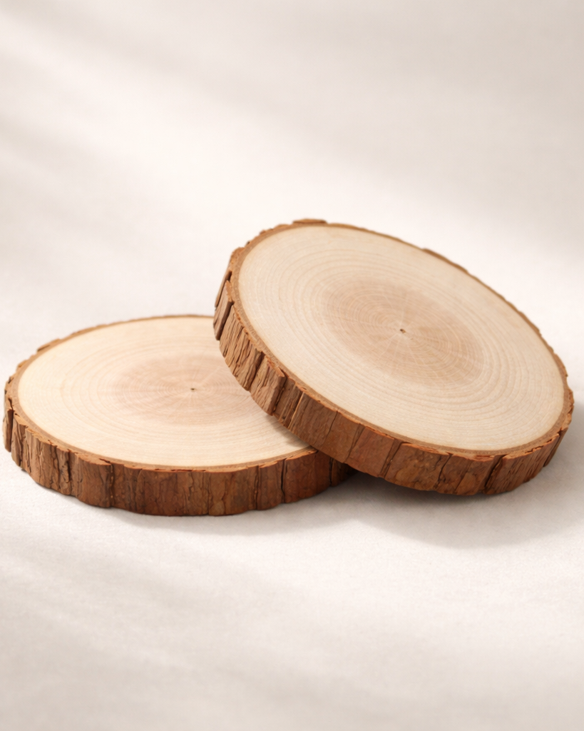Real Wood Slice Coasters Set – Rustic Wooden Tea & Coffee Coasters (Handcrafted, Unique Grain)