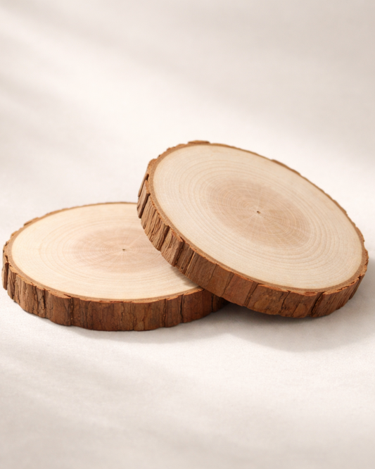 Real Wood Slice Coasters Set – Rustic Wooden Tea & Coffee Coasters (Handcrafted, Unique Grain)