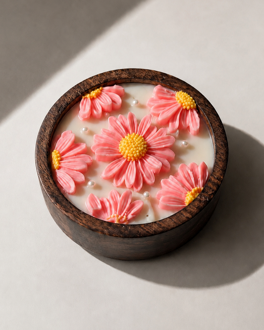 Daisy Bloom Wooden Bowl Candle - Luxury Scented Candle & Decor
