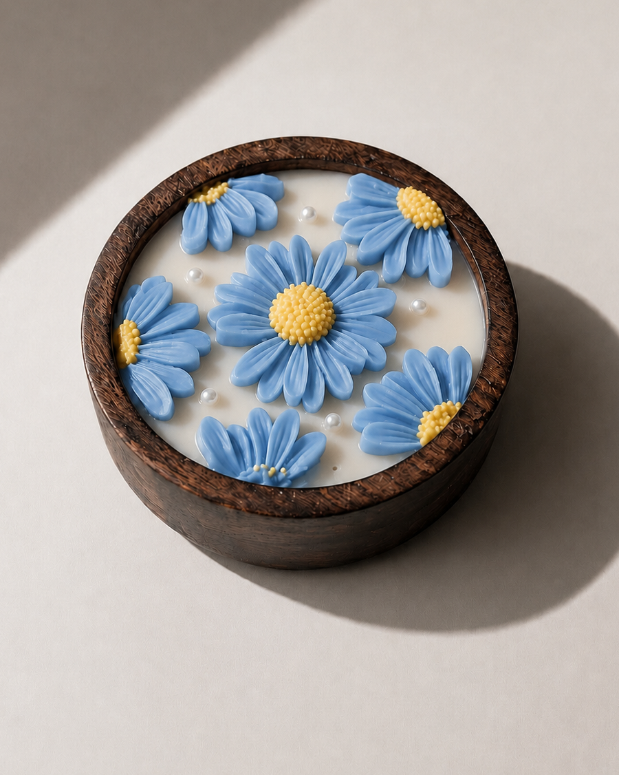 Daisy Bloom Wooden Bowl Candle - Luxury Scented Candle & Decor