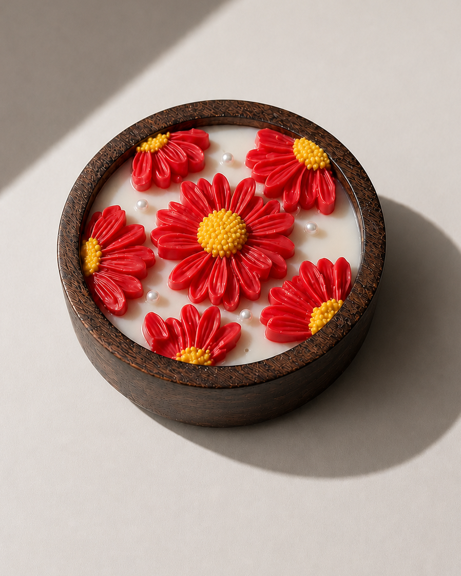 Daisy Bloom Wooden Bowl Candle - Luxury Scented Candle & Decor