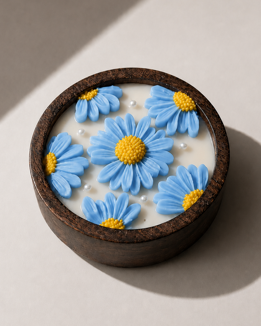 Daisy Bloom Wooden Bowl Candle - Luxury Scented Candle & Decor