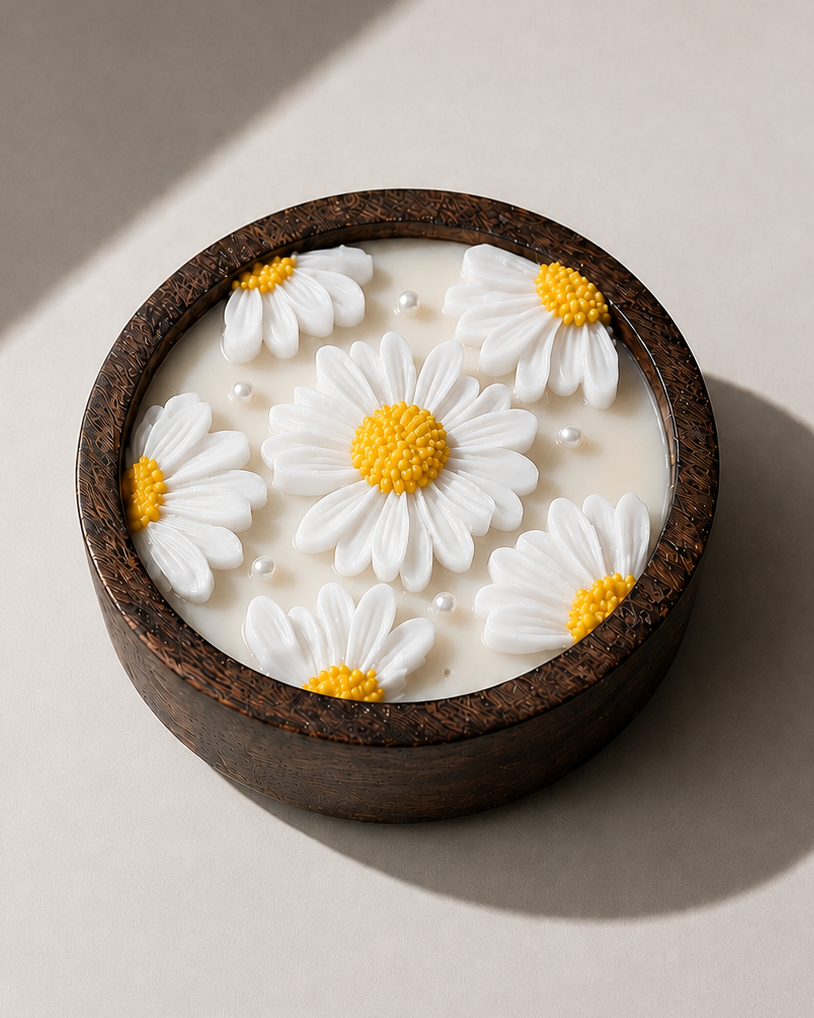 Daisy Bloom Wooden Bowl Candle - Luxury Scented Candle & Decor