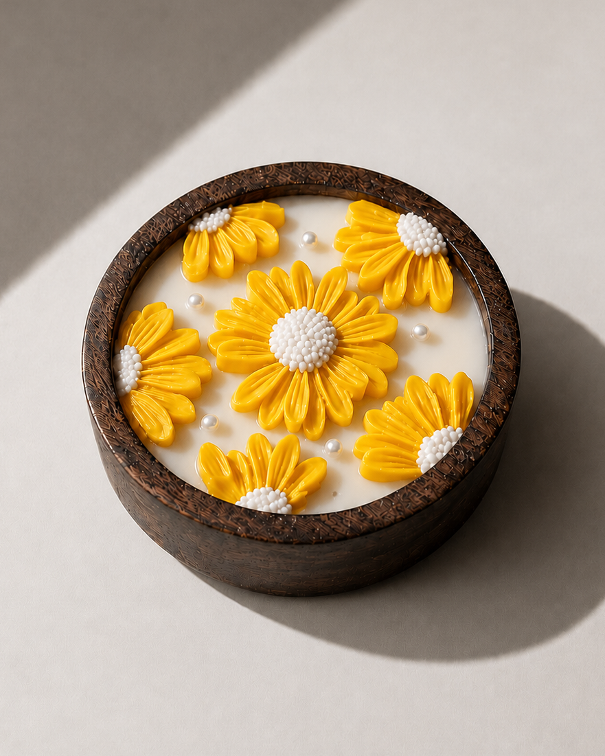 Daisy Bloom Wooden Bowl Candle - Luxury Scented Candle & Decor