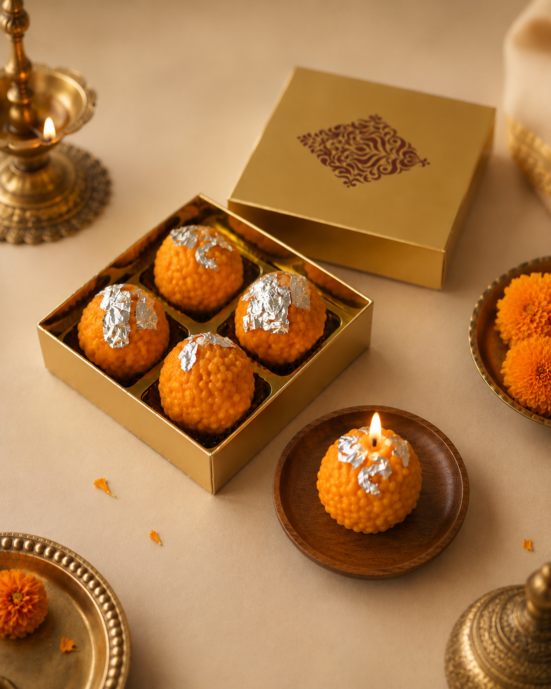 Motichoor Laddu Candle [Set of 4, 6, 8]